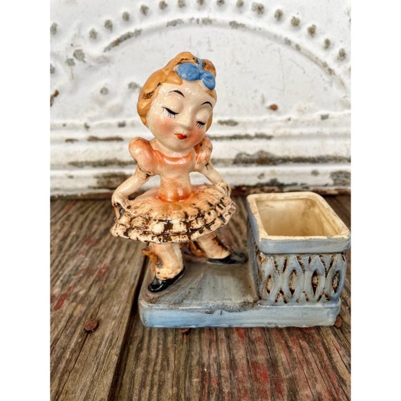 Vintage Shabby Ballerina Girl Planter Vase - Picture 2 of 12